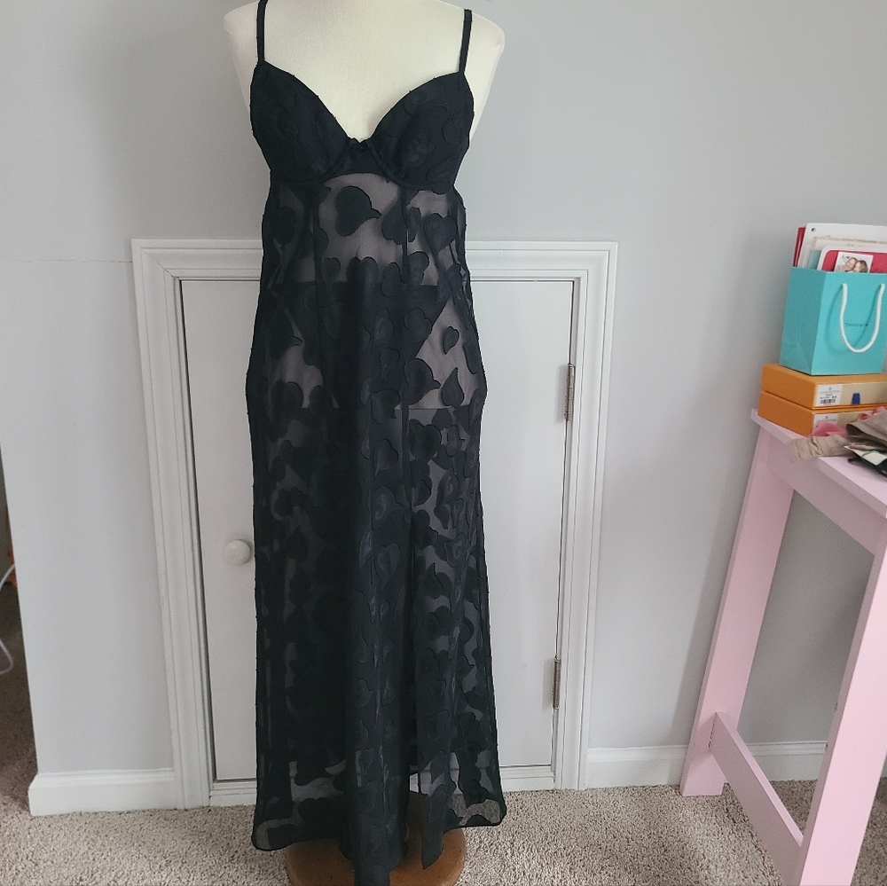 90s Vtg Victoria’s Secret Maxi Gown Size S Slip Dress Miracle Bra Heart Jacquard